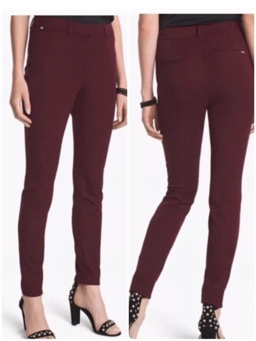 WHBM The Slim Ankle Burgundy Stretch Straight Leg Pants